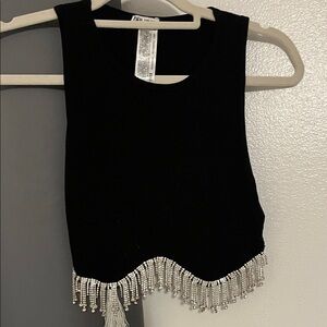 Zara Black Crop Top with Beaded Fringe